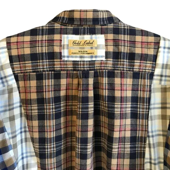 Mixed Print Button-Down Shirt, M-L: Upcycled Boho Patchwork Top, Autumn Colors - Picture 5 of 12